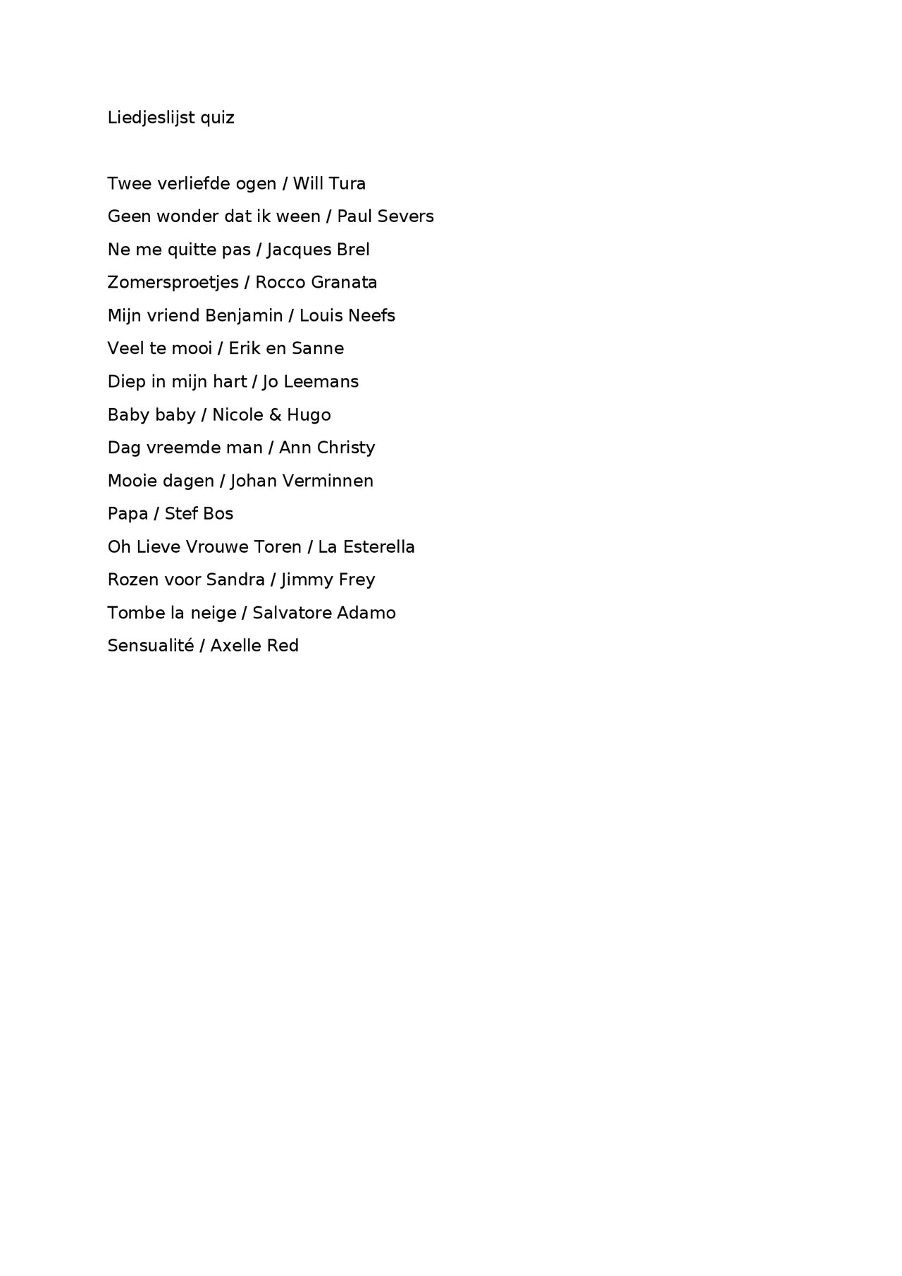 Preview van Liedjeslijst quiz.docx