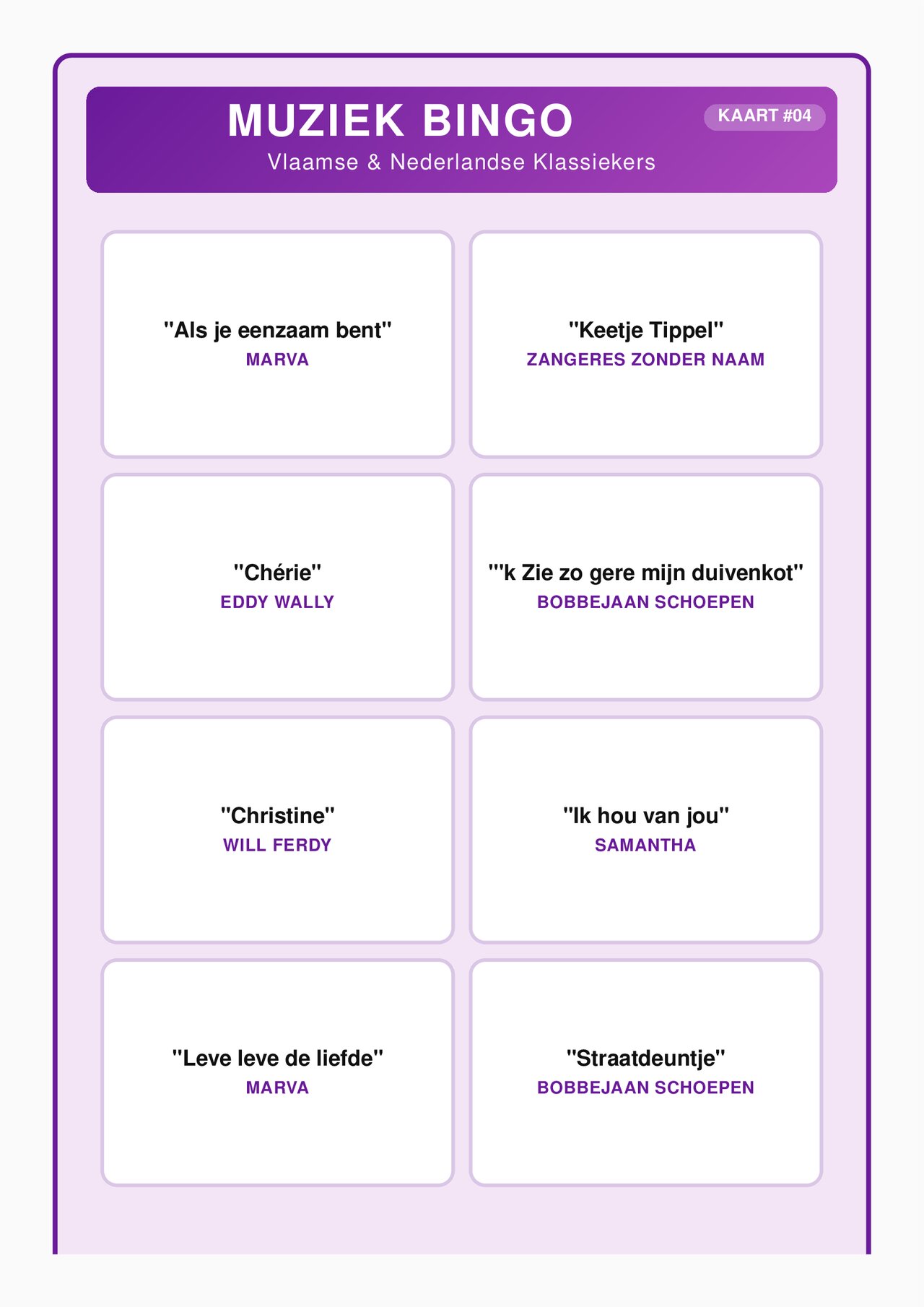 Preview van Muziek Bingo - Vlaamse & Nederlandse Klassiekers.pdf