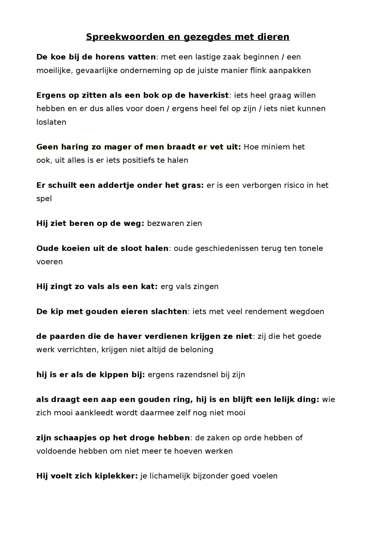 Preview van Spreekwoorden en gezegdes met dieren.docx